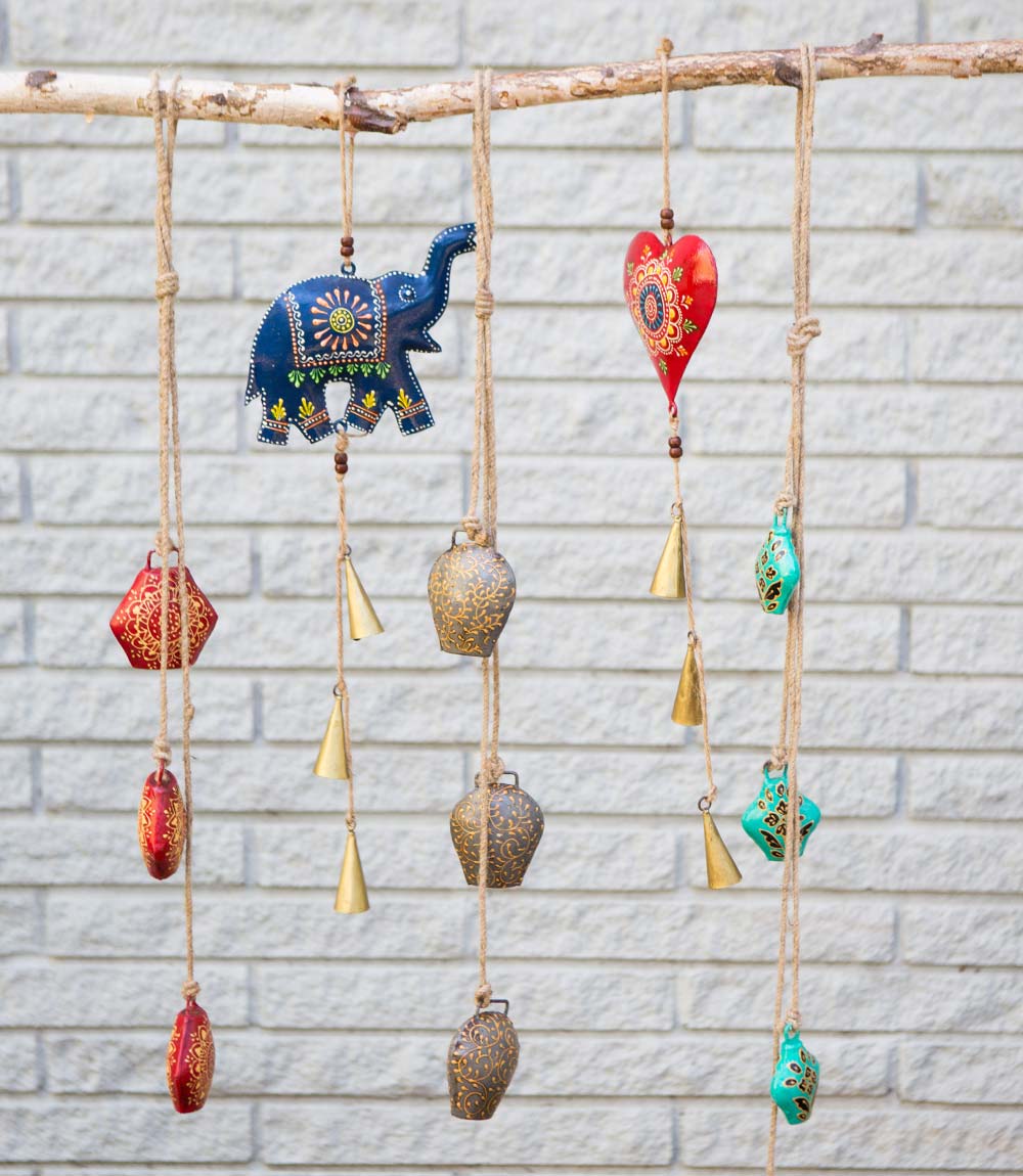 Henna Treasure Elephant Bell Wind Chime - Hand Painted Patio Decor