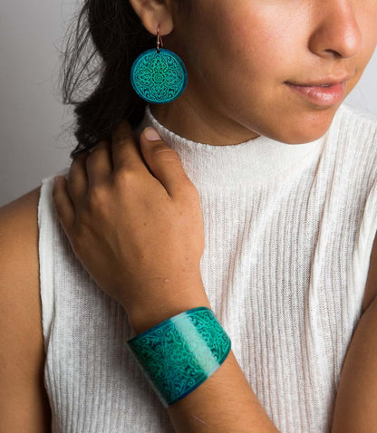 Devika Teal Disc Drop Earrings