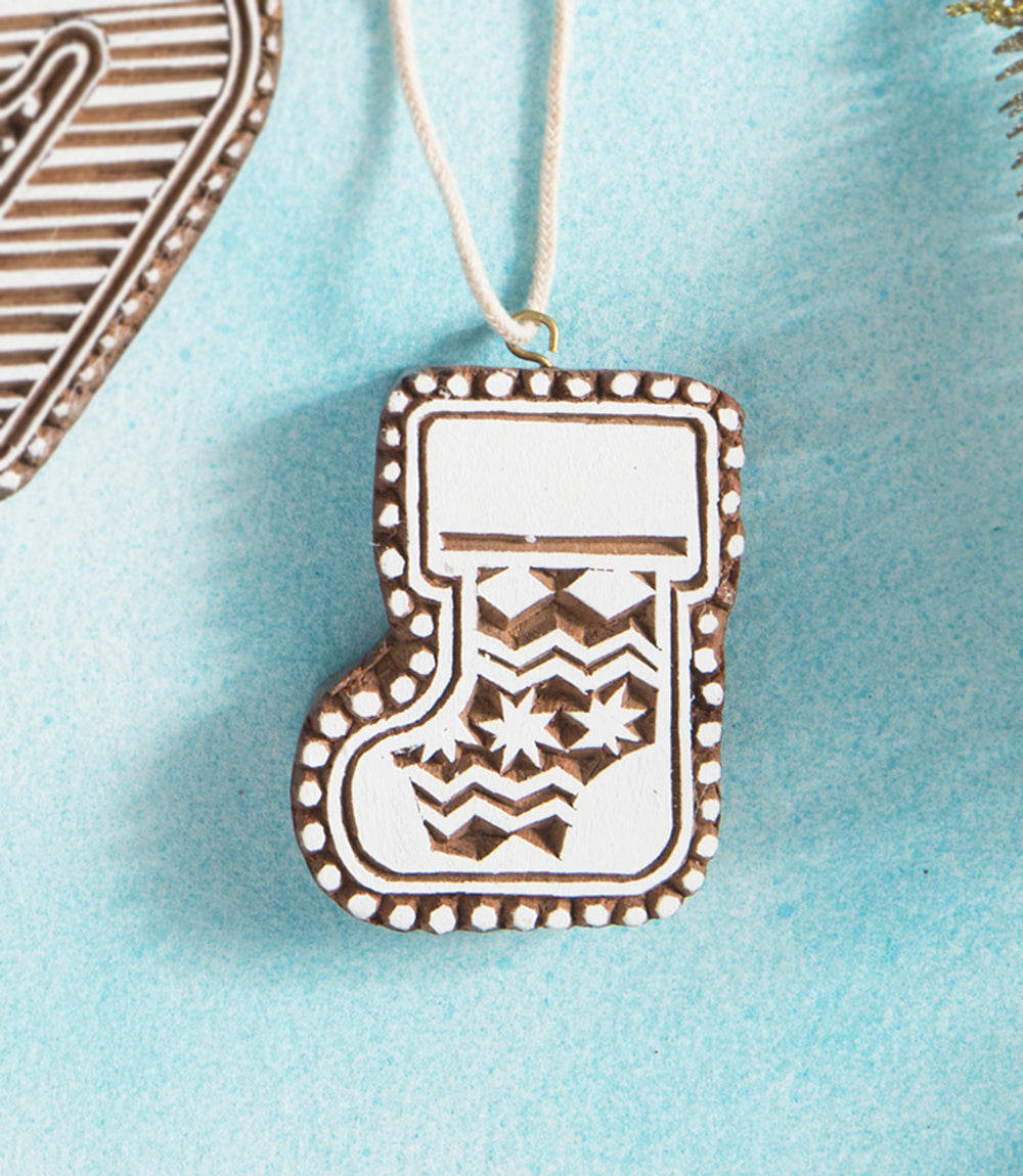 Hima Bindu Stocking Ornament - Hand Carved Sheesham