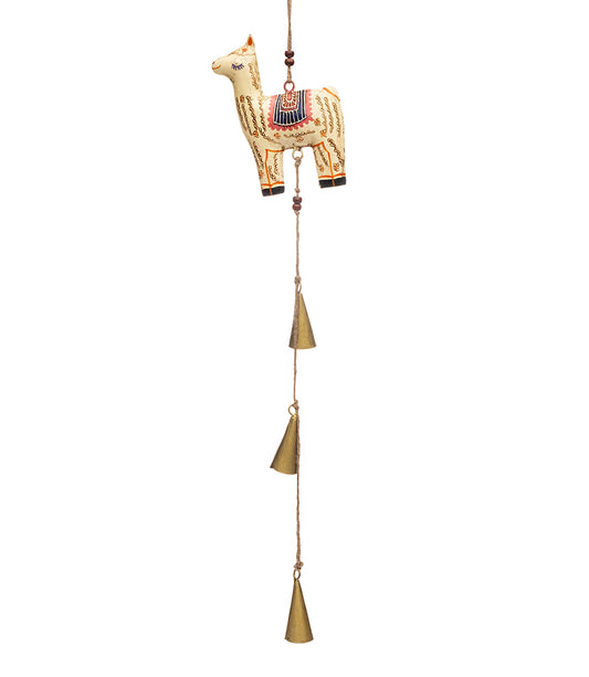 Henna Treasure Llama Bell Wind Chime - Hand Painted Patio Decor