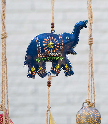 Henna Treasure Elephant Bell Wind Chime - Hand Painted Patio Decor