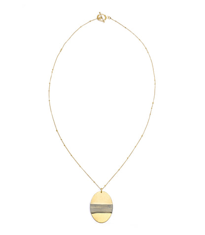 Kaia Gold Disc Drop Necklace - Gray Thread Wrapped