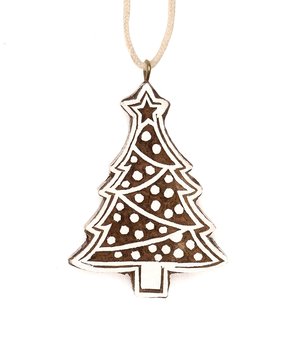 Hima Bindu Christmas Tree Ornament - Hand Carved Wood