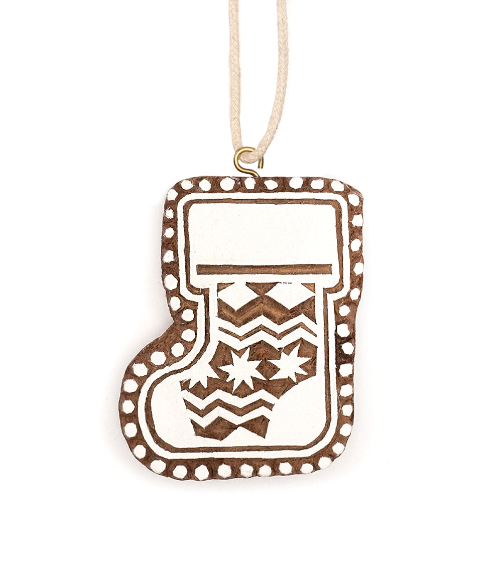Hima Bindu Stocking Ornament - Hand Carved Sheesham