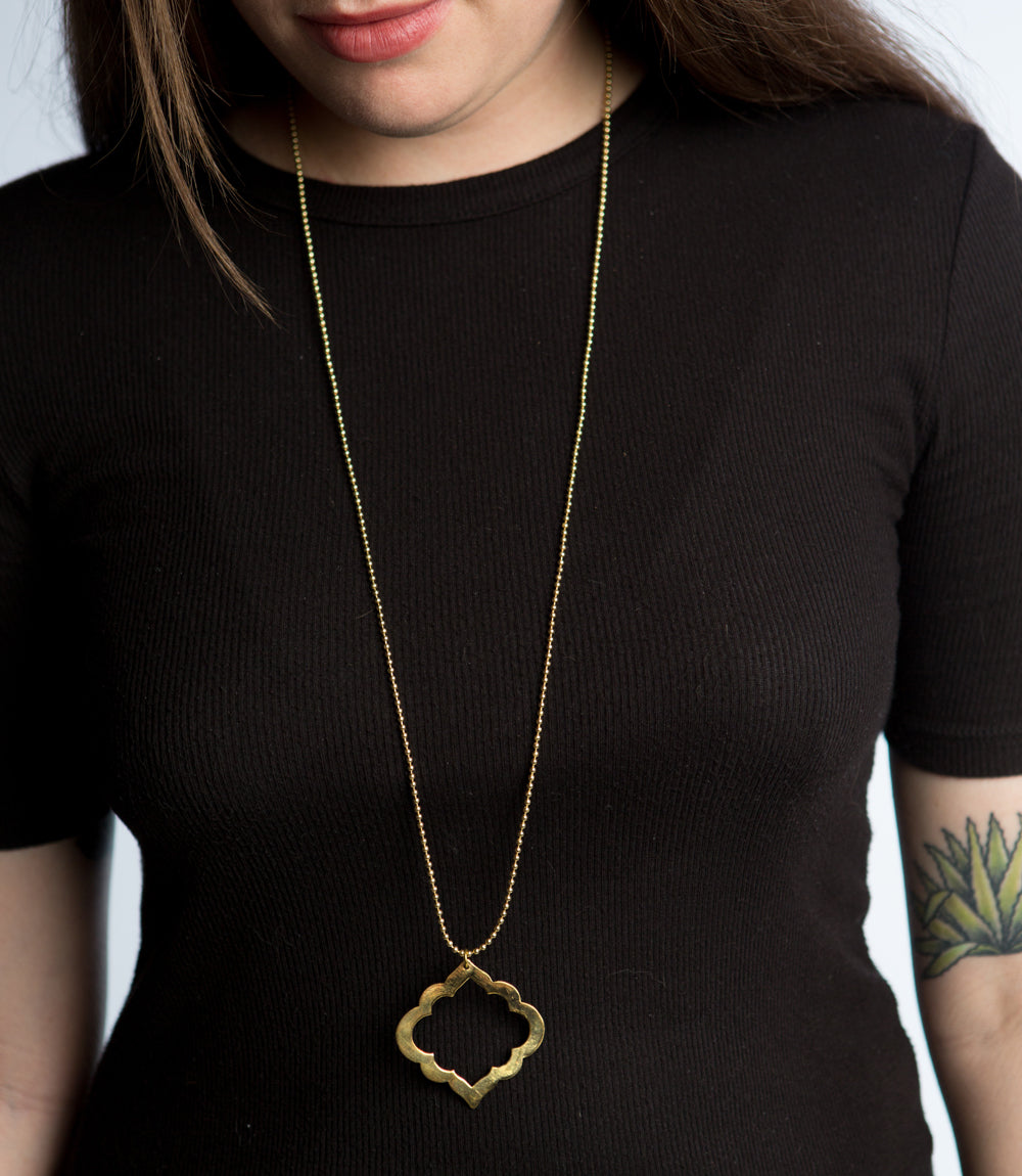 Ashram Arch Window Gold Tone Drop Necklace Ball Chain