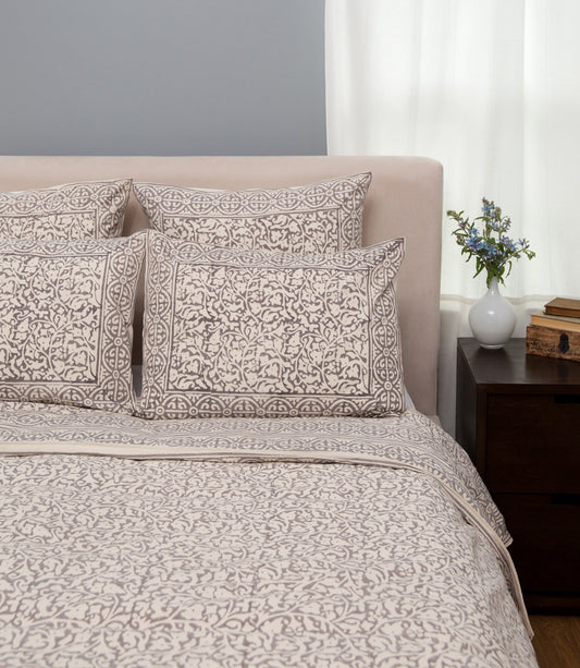 Chain Pattern Duvet Cover + Shams - Taupe King, Block Print, Set of 3