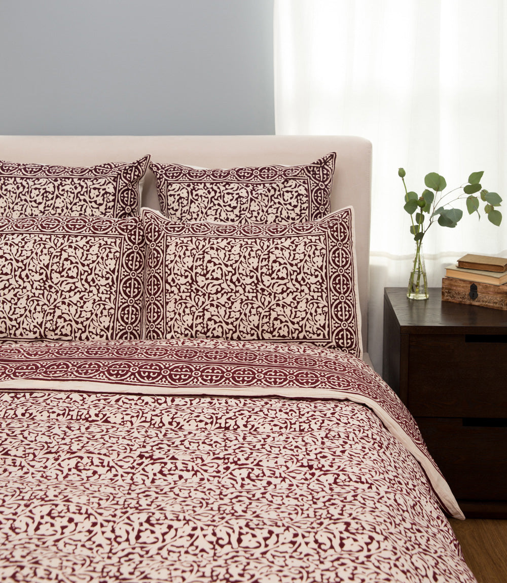 Chain Pattern Duvet Cover - Burgundy King, Hand Block Print