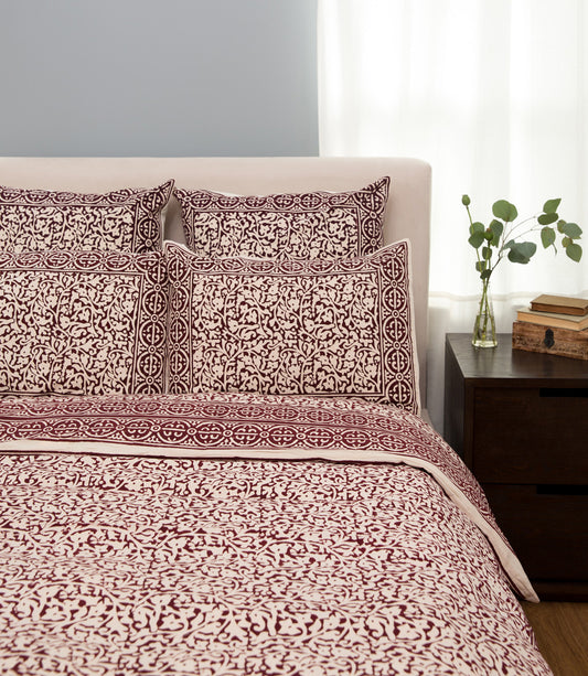 Chain Pattern Duvet Cover - Burgundy Twin, Hand Block Print