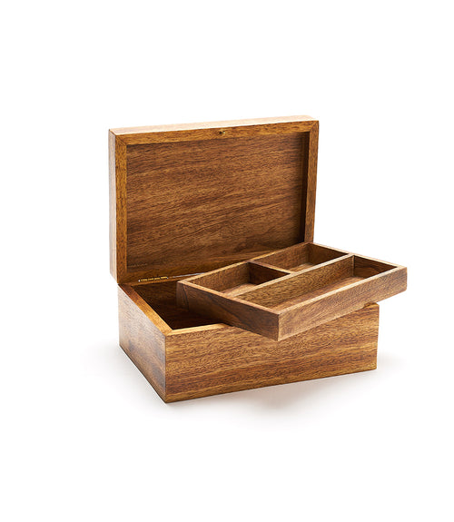 World Map Jewelry Box With Tray- Hand Carved Wood