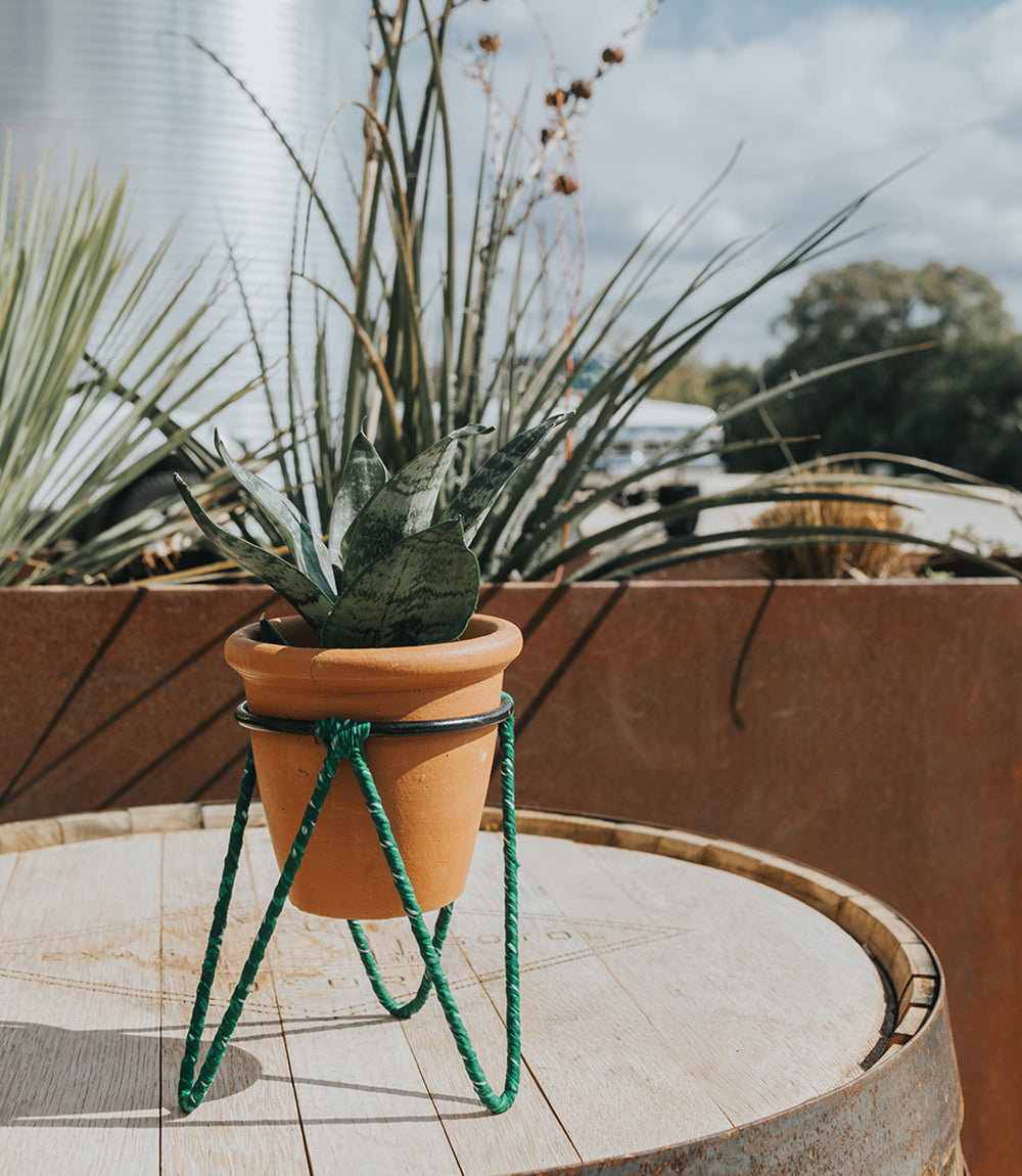 Air Element Plant Stand with Terracotta Pot - Assorted Upcycled Sari