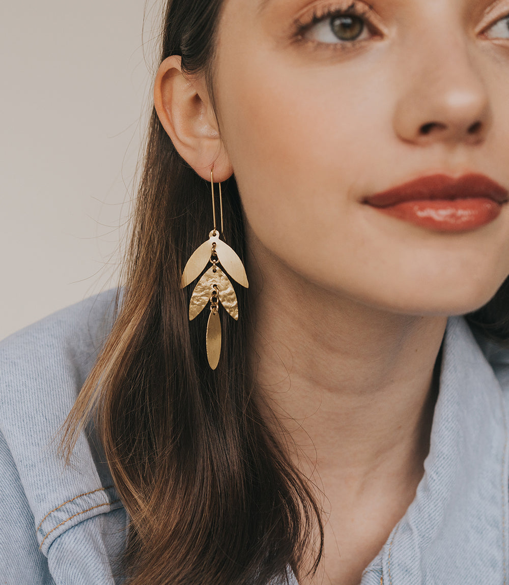 Chameli Leaf Gold Chandelier Dangle Earrings