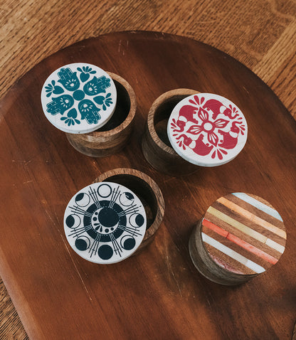 Banka Mundi Round Keepsake Box - Carved Bone, Wood