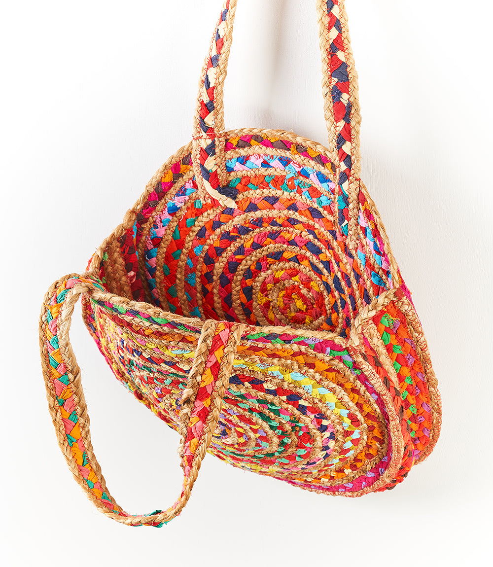 Chindi Multicolor Round Shoulder Bag - Hand Woven - Matr Boomie Wholesale