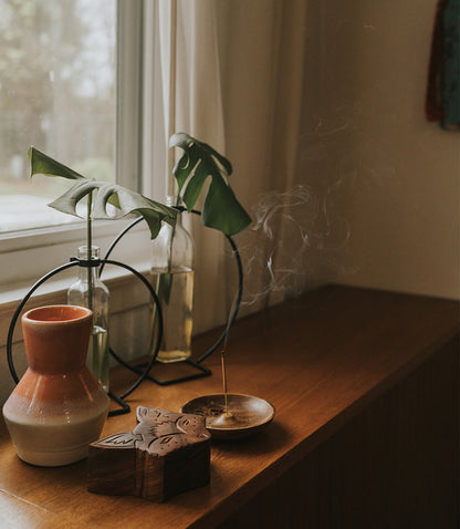 Jyotisha Celestial Round Incense Holder - Wood, Brass