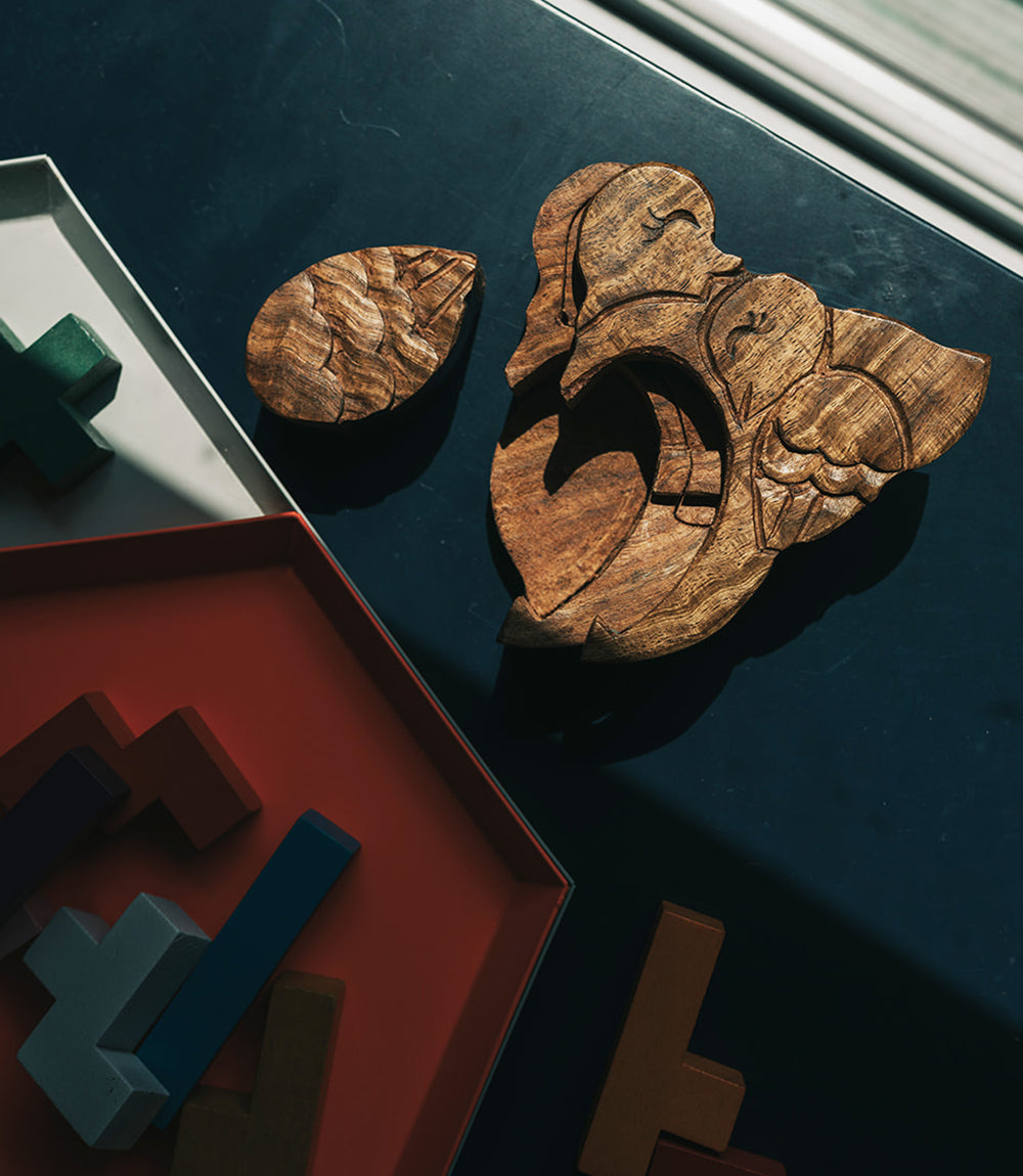Mother and Baby Dove Puzzle Box - Carved Sheesham Wood