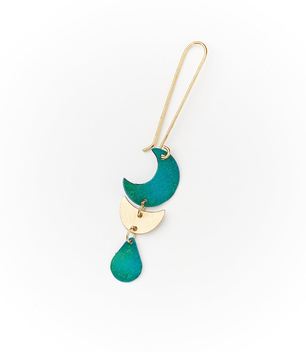 Rajani Moon Phase Drop Earrings - Teal, Gold