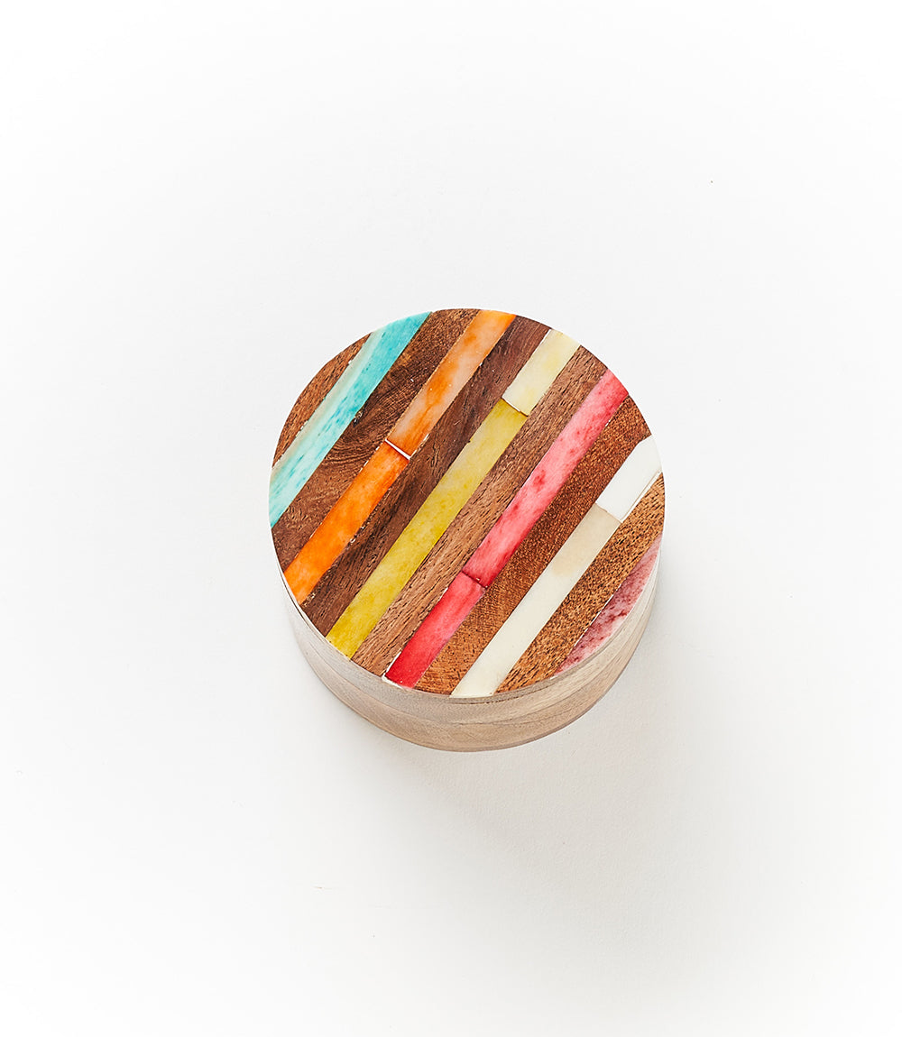 Banka Mundi Round Keepsake Box - Carved Bone, Wood