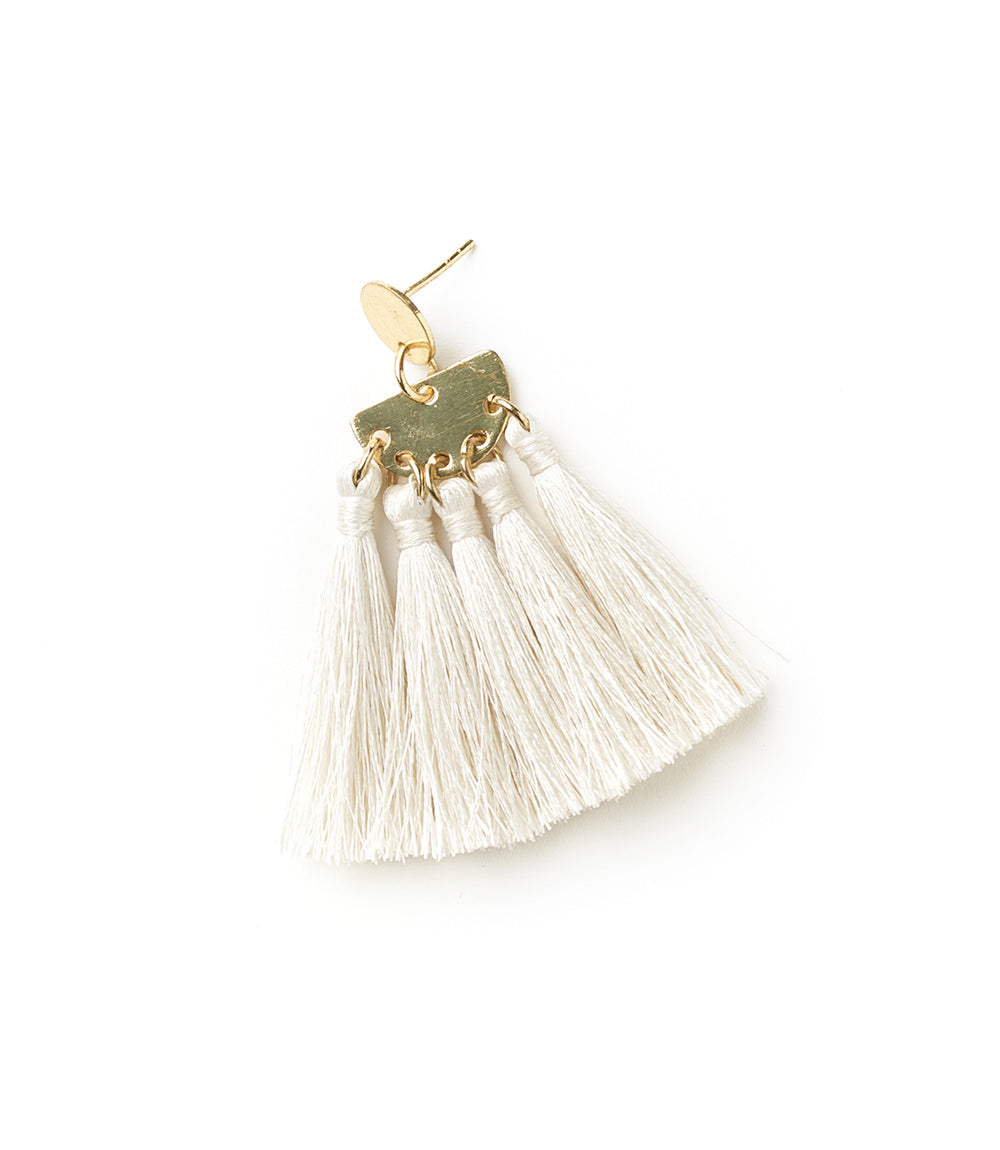 Danu Long White Tassel Drop Earrings