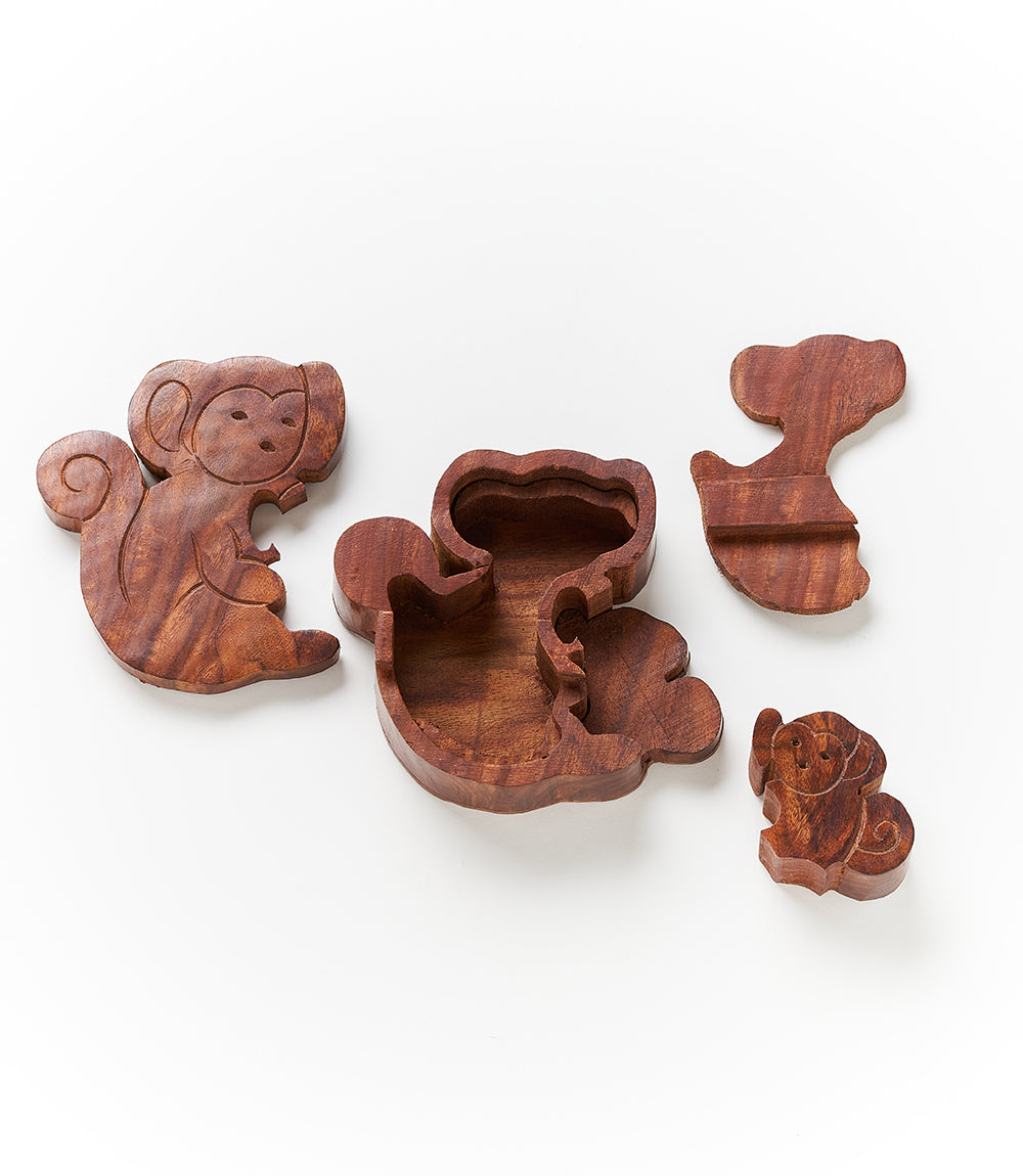 Mother and Baby Monkey Puzzle Box - Handcrafted Indian Rosewood - Matr Boomie Wholesale