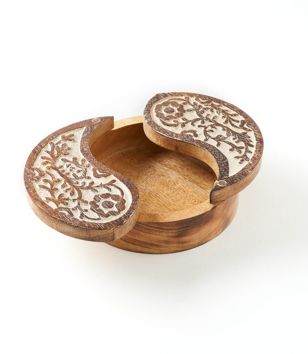 Aashiyana Yin Yang Wooden Pivot Box - Hand Carved Antique Finish - Matr Boomie Wholesale