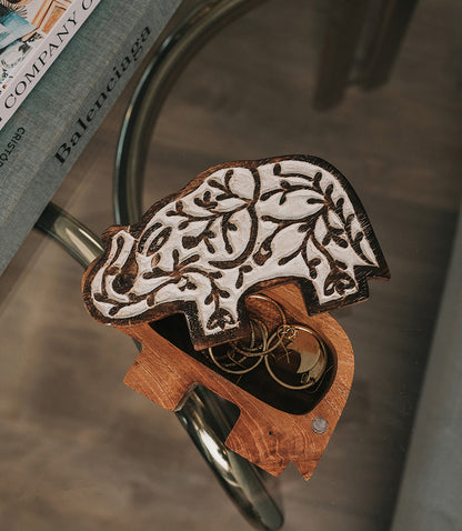 Aashiyana Elephant Wooden Pivot Box - Hand Carved Antique Finish