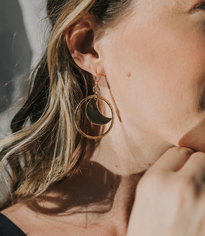 Diya Crescent Moon Hoop Dangle Earrings