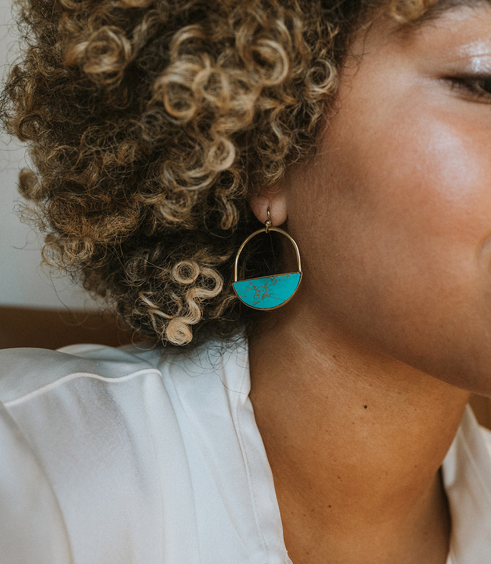 Sandhya Reconstituted Stone Hoop Drop Earrings - Turquoise