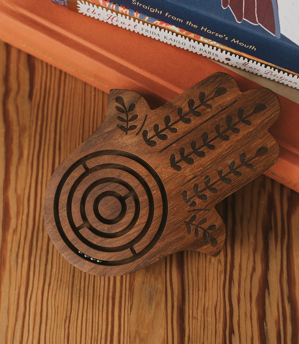 Hamsa Labyrinth Game - Hand Carved Wood - Matr Boomie Wholesale