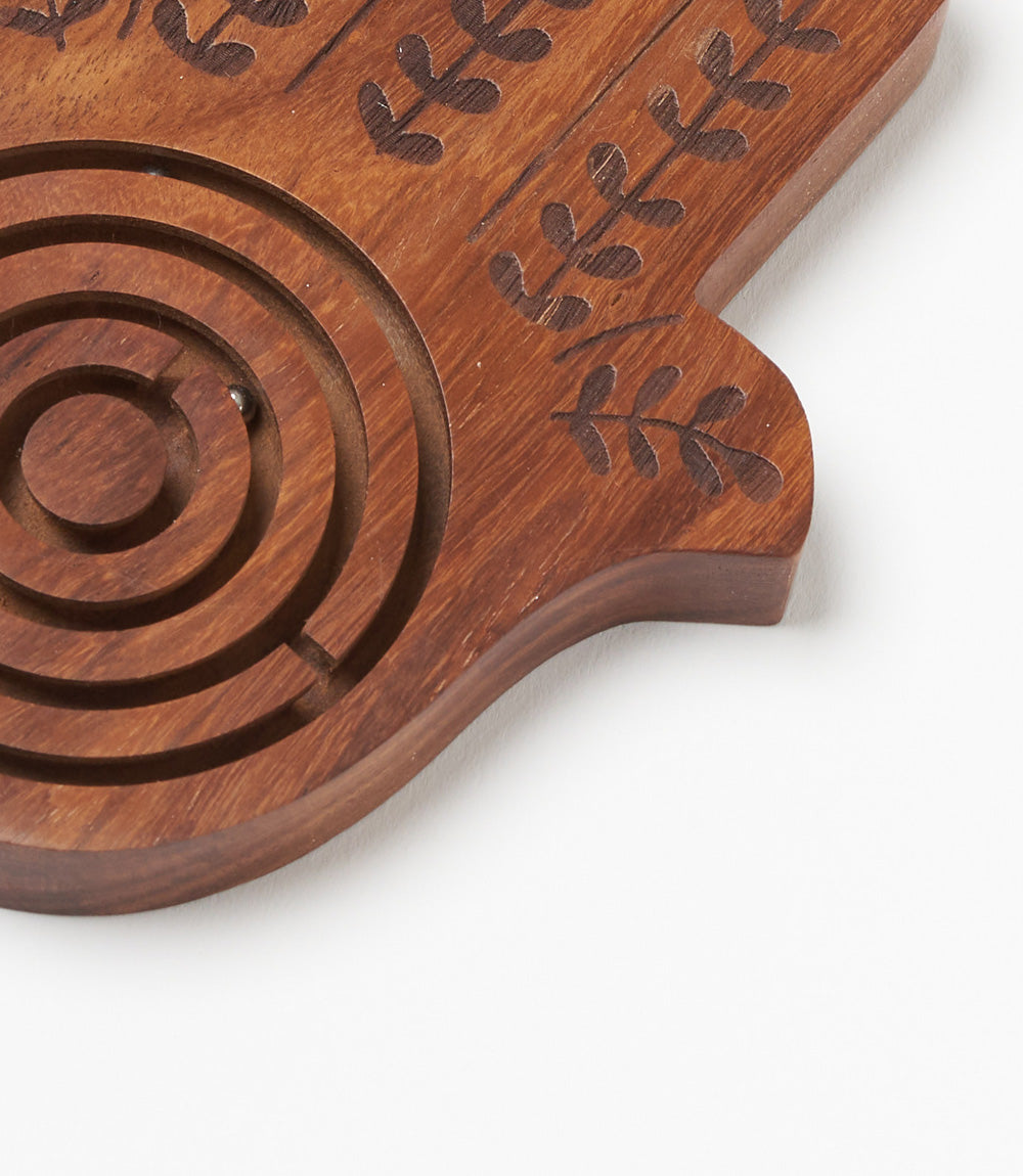 Hamsa Labyrinth Game - Hand Carved Wood - Matr Boomie Wholesale