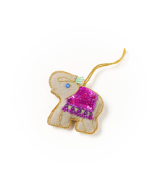 Larissa Plush Elephant Felt Ornament - Hand Embroidered