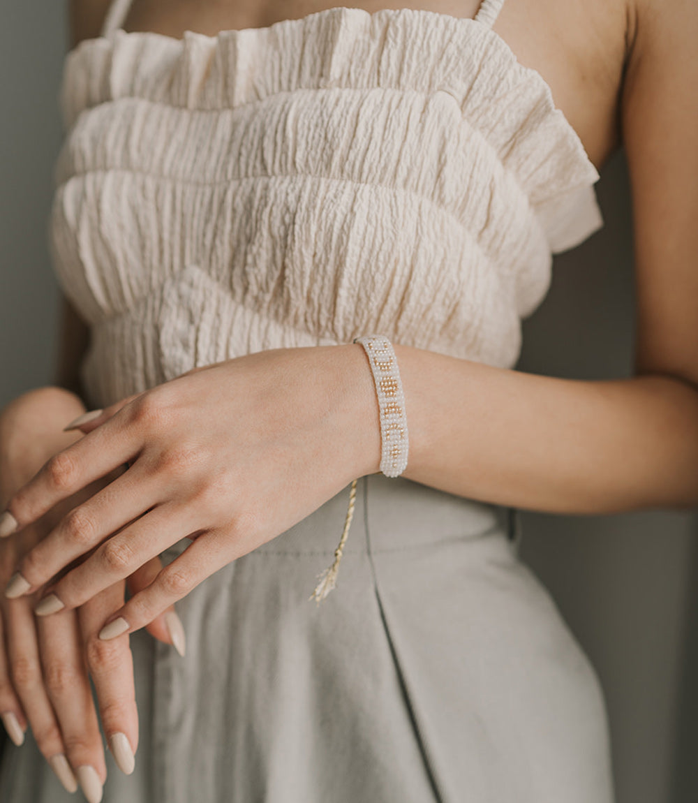 Adiya Moon Phase White Beaded Bracelet - Fair Trade Jewelry