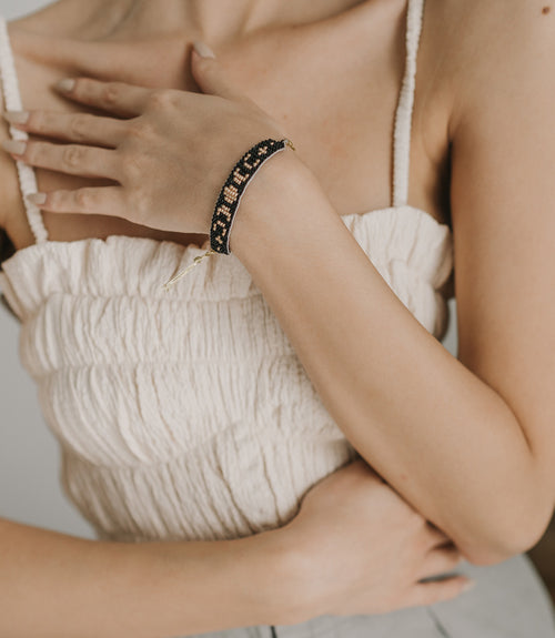 Adiya Moon Phase Black Beaded Bracelet - Fair Trade Jewelry