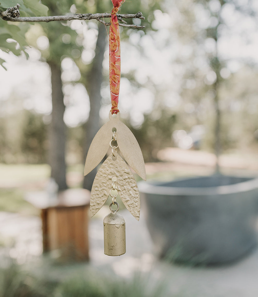 Chameli Leaf Bell Wind Chime Upcycled Sari - Handcrafted Decor