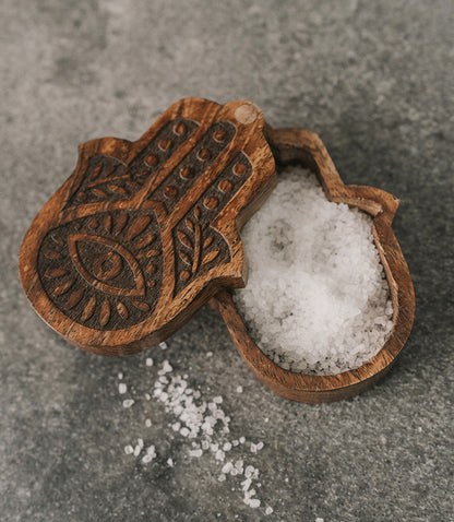 Hamsa Swivel Lid Box - Hand Carved Wood