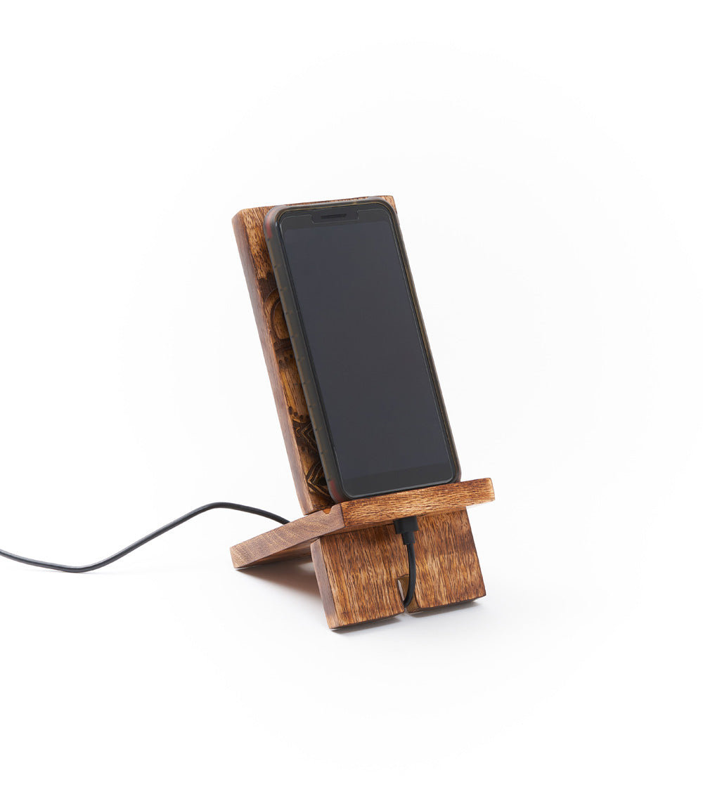 Mandala Phone Holder - Mango Wood, Brass Inlay