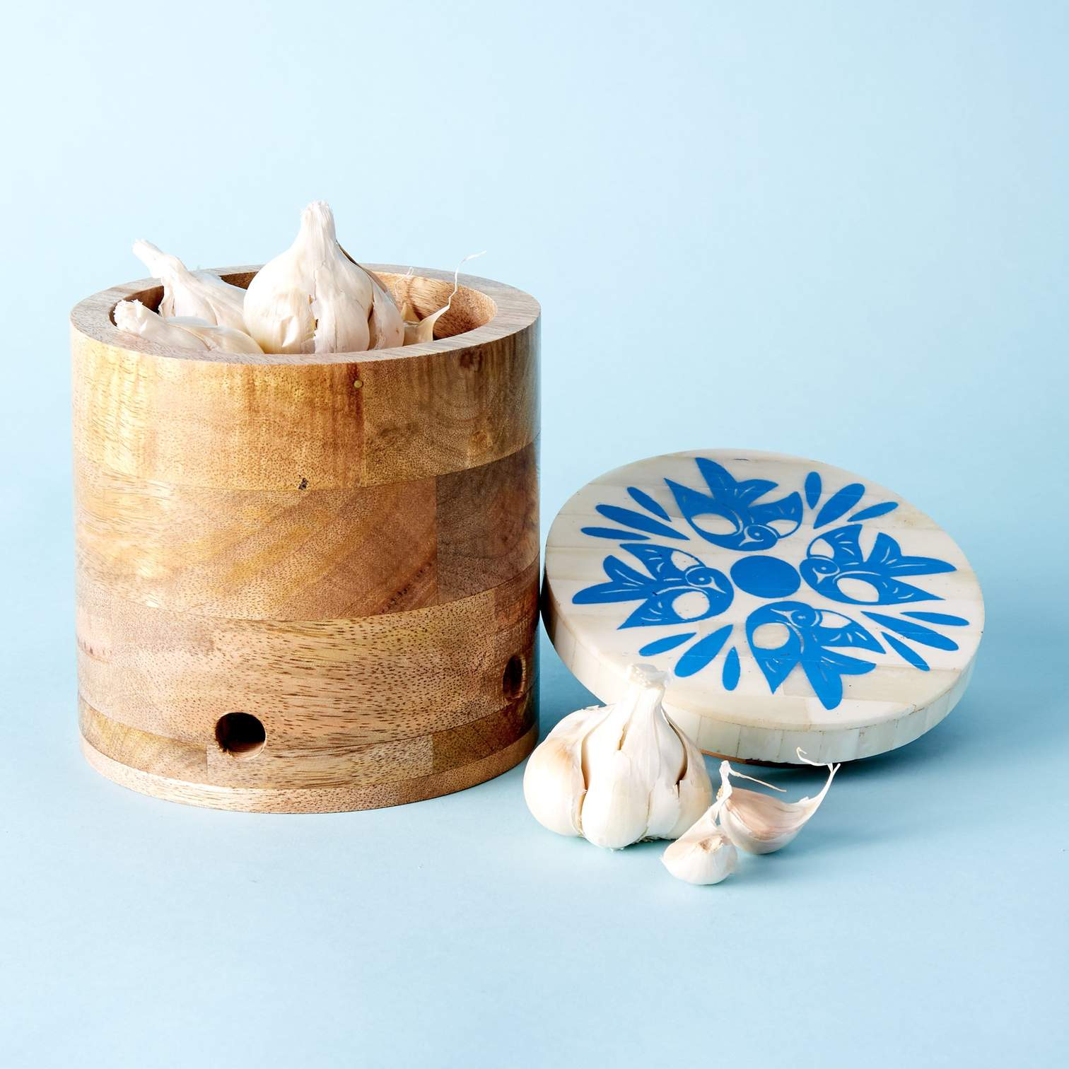 Ankura Blue Dove Garlic Keeper - Handmade, Mango Wood, Bone