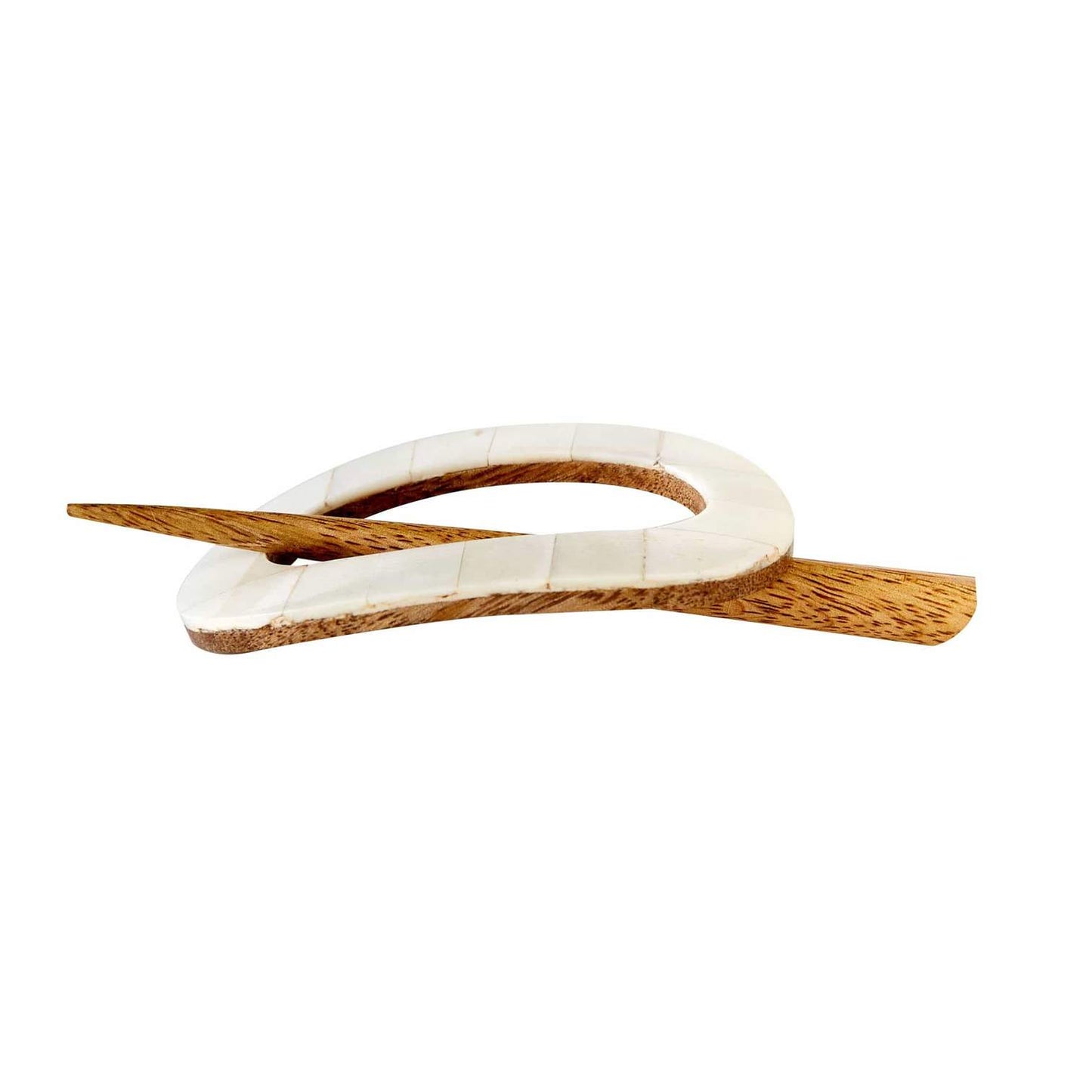Mukhendu Hair Slide with Stick - Carved Bone, Natural