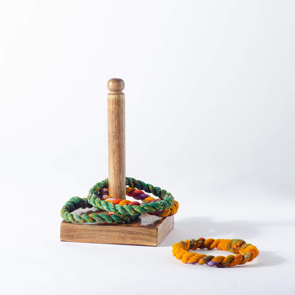 Ring Toss with 4 Rings - Handcrafted Wood Desktop Game