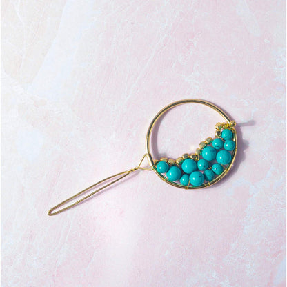 Jatasya Beaded Hoop Hair Clip - Turquoise, Gold - Matr Boomie Wholesale