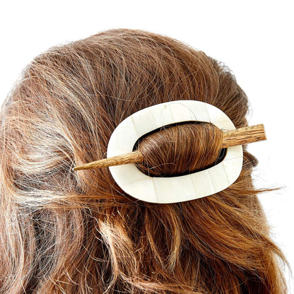 Mukhendu Hair Slide with Stick - Carved Bone, Natural