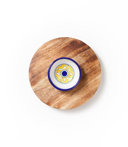 Jalini Wood Cheese Board and Ceramic Condiment Bowl Set - Hand Painted