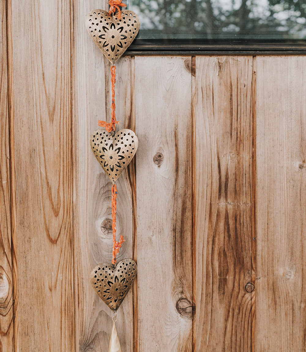 Chakshu Heart Trio Bell Wind Chime Upcycled Sari