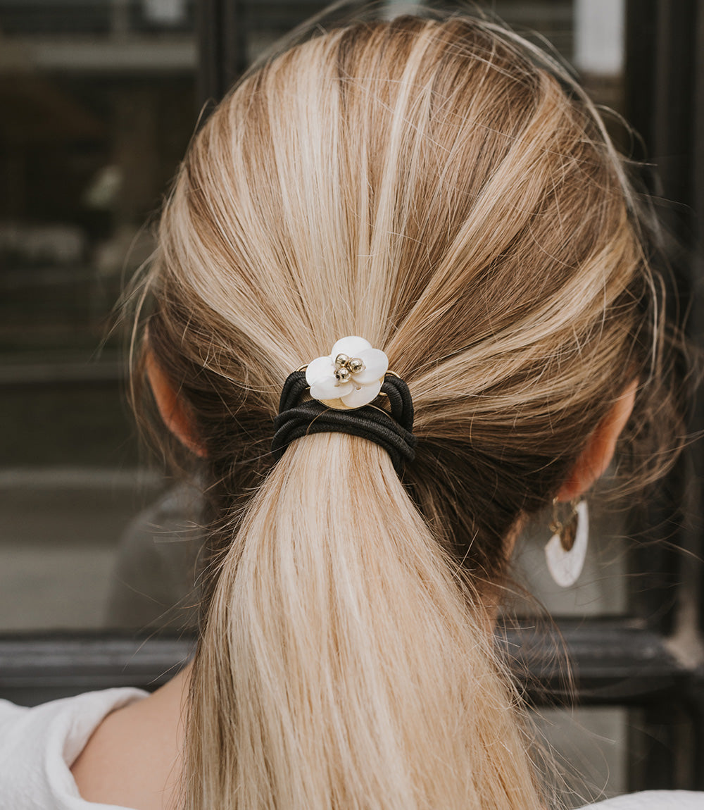 Aiyana Flower Hair Tie Ponytail Holder - Mother of Pearl