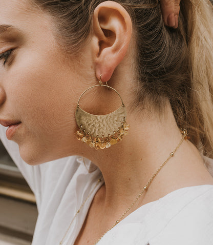 Ridhi Citrine & Sunstone Fringe Hammered Hoop Earrings