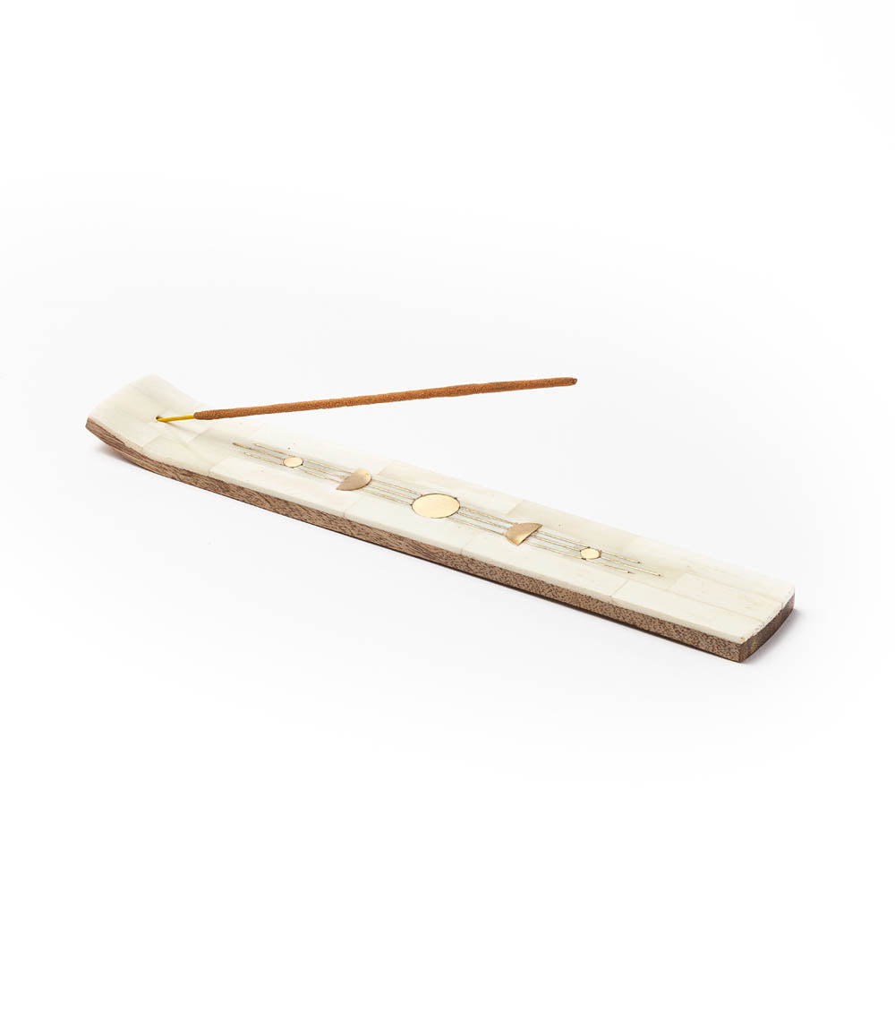 Indukala Moon Phase Incense Holder - Hand Carved Wood Bone