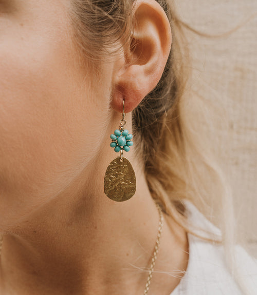 Jatasya Gold Coin Drop Earrings - Turquoise