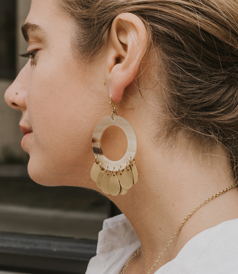 Madhu Teardrop Fringe Earrings - Carved Horn