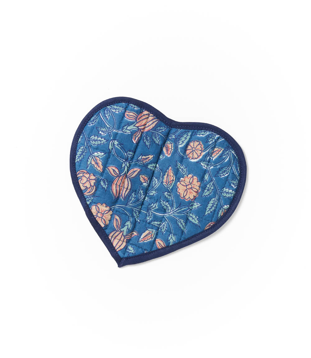 Alaya Heart Pot Holder Oven Mitt - Hand Block Print