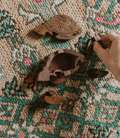 Sea Turtle Puzzle Box - Sustainably Sourced Hand Carved Wood
