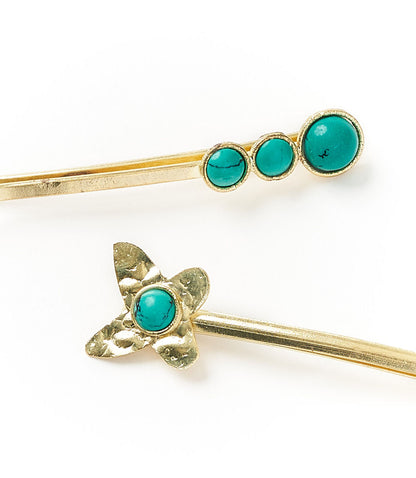 Jatasya Butterfly Bobby Pins Set of 2 - Turquoise